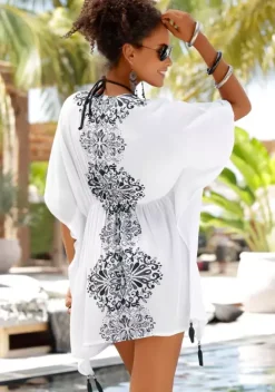 Kurze Kleider|Buffalo Tunika Weis-Schwarz-Bedruckt