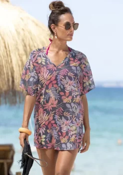 Kurze Kleider|Vivance Tunika Blau-Orange-Bedruckt