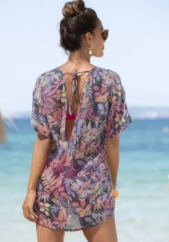 Kurze Kleider|Vivance Tunika Blau-Orange-Bedruckt