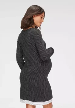 Nachhaltige Nachtwasche|Vivance Dreams Umstandsnachthemd Schwarz-Weis-Gepunktet