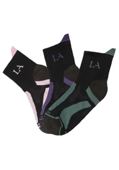 Socken|LASCANA ACTIVE Wandersocken 1X Schwarz-Lila, 1X Schwarz-Rosa, 1X Schwarz-Grun