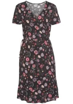 Kurze Kleider|LASCANA Wickelkleid Schwarz-Bedruckt