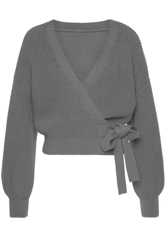 Jacken & Mantel|LASCANA Wickelstrickjacke Grau