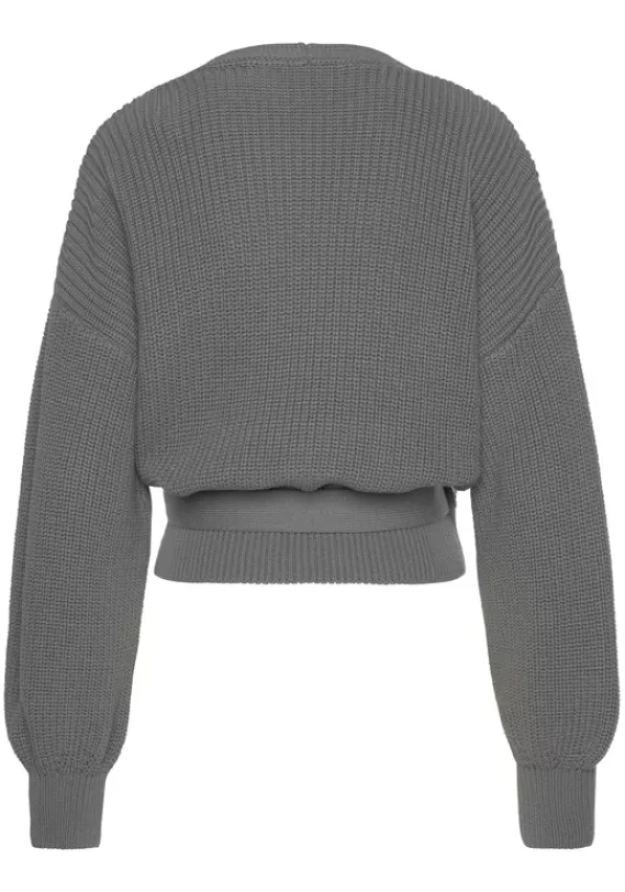 Jacken & Mantel|LASCANA Wickelstrickjacke Grau