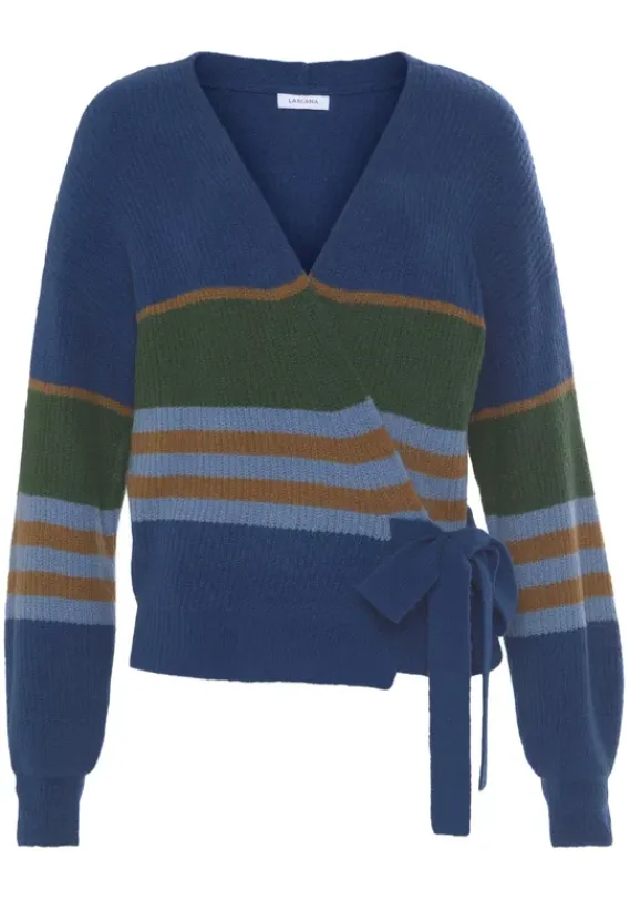 Jacken & Mantel|LASCANA Wickelstrickjacke Blau Gestreift