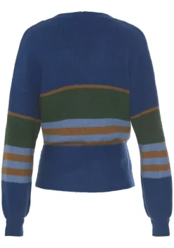 Jacken & Mantel|LASCANA Wickelstrickjacke Blau Gestreift
