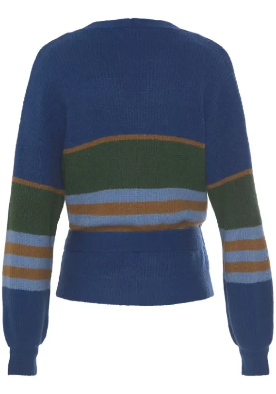 Jacken & Mantel|LASCANA Wickelstrickjacke Blau Gestreift