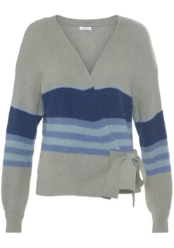 Jacken & Mantel|LASCANA Wickelstrickjacke Grau Gestreift